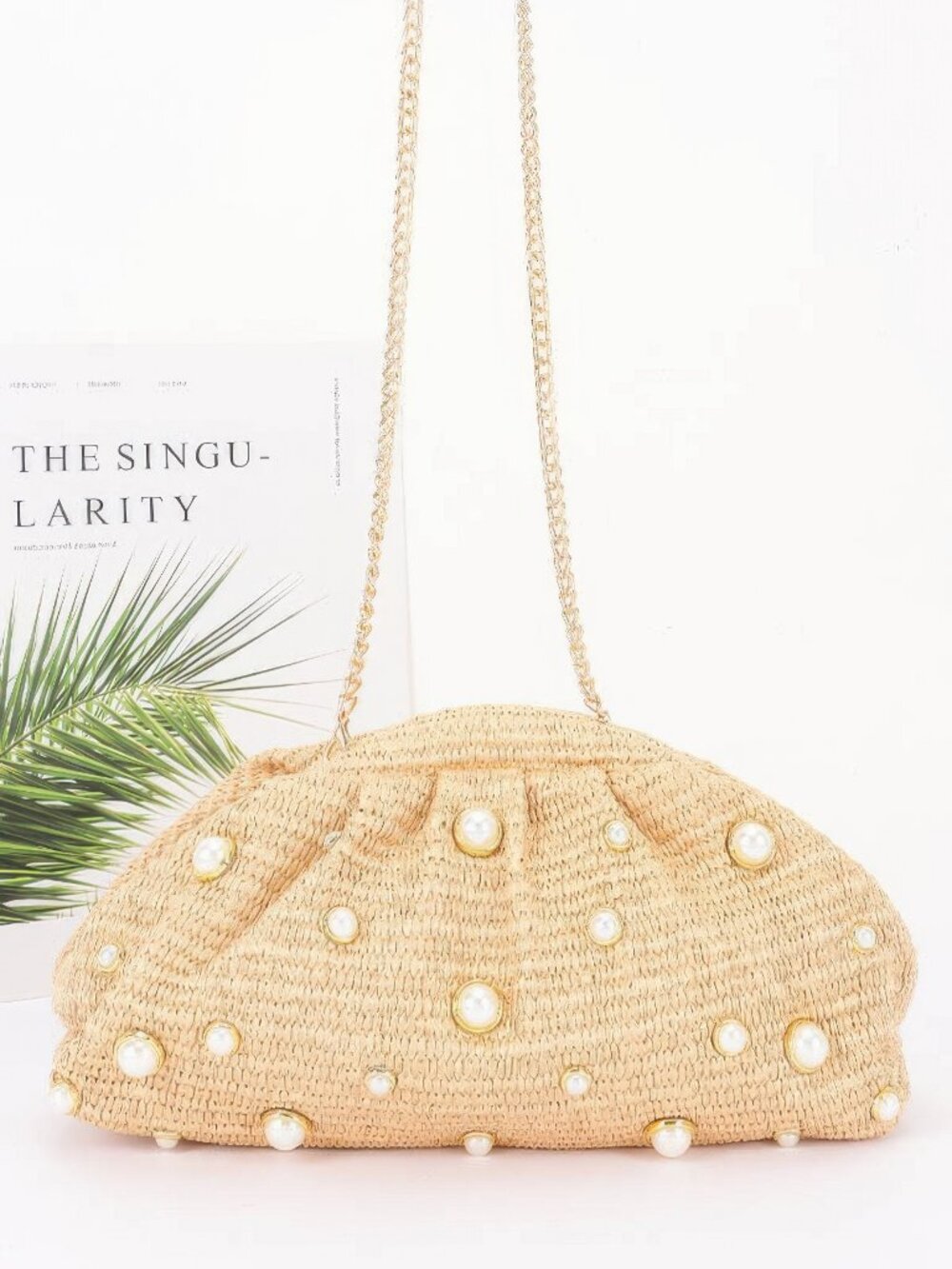Faux Straw Pearl Clutch